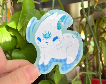 Sticker Seeing Eye Bunny / Sticker schattig konijntje / Blauwe gestanste sticker / Laptopdecoratie / Sticker waterfles