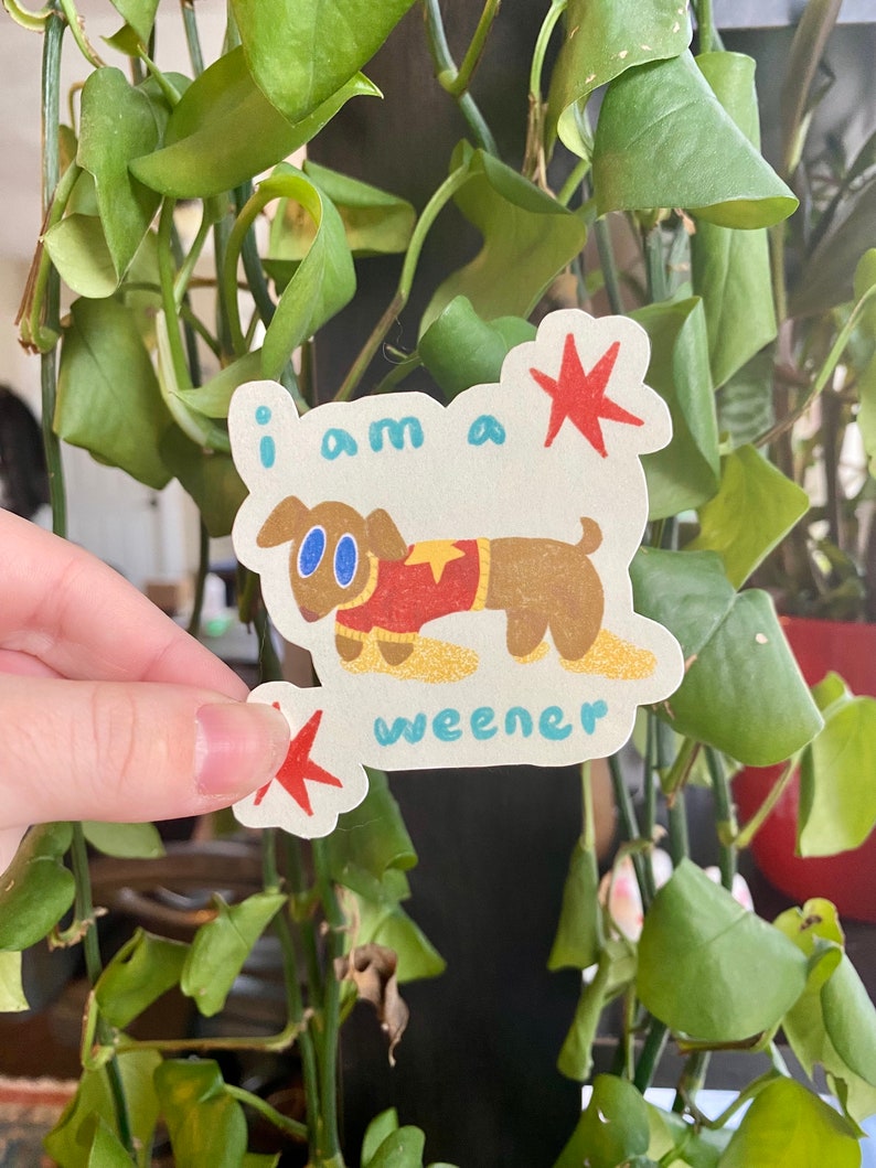 Weenie Dog Sticker / Cute Dog Sticker / Weener Pup Diecut Sticker afbeelding 2