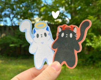 Stickers Angel Devil Kitty / stickers schattige kat / stickers paar / sticker waterfles / uitgestanste laptopstickers / stickers Spooky Cat