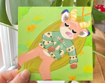 Lounged Beau Deer Friend Print / Cute Villager Print / Cozy Nature Print