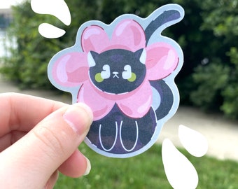 Flower Kitty uitgestanste sticker / laptopsticker / leuke sticker waterfles / waterdichte kat sticker / kattenliefhebber cadeau
