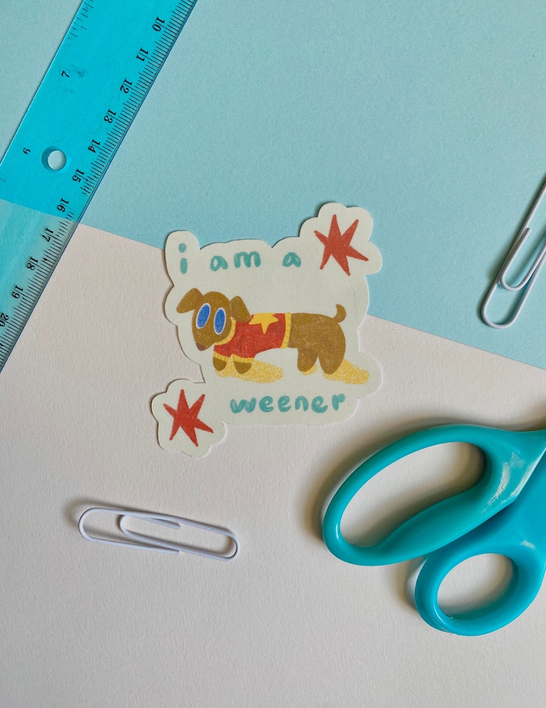 Weenie Dog Sticker / Cute Dog Sticker / Weener Pup Diecut Sticker afbeelding 1
