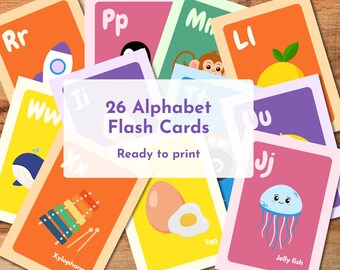 A-Z alfabetkaarten met afbeeldingen | Leren ABC voor peuters (digitale download)