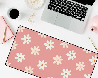 White pink daisy peach orange flower kawaii anime desk Mat, Mouse Pad, pink white Mouse Pad, Desk Pad, extra large desk mat