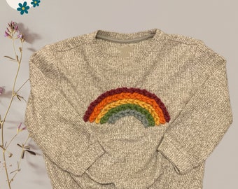 Personalized hand embroidered rainbow sweater