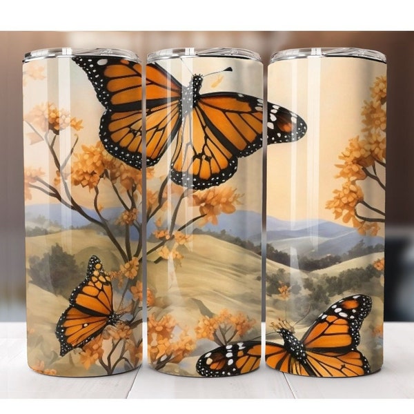 Texas Monarch Butterflies sublimation wrap, Hill country Scenic tumbler wrap, Nature sublimation design, Instant digital download PNG