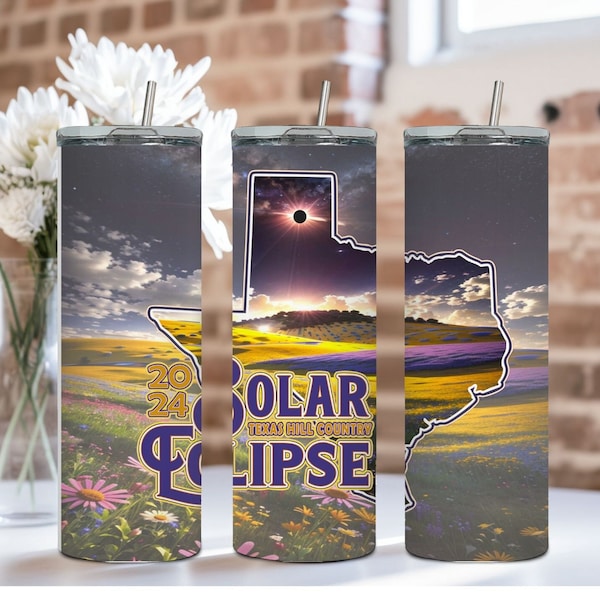 Solar Eclipse Spring 2024 sublimation Tumbler Wrap, Resizable Art,  Digital Download PNG, Unique Texas Hill Country Solar Eclipse print