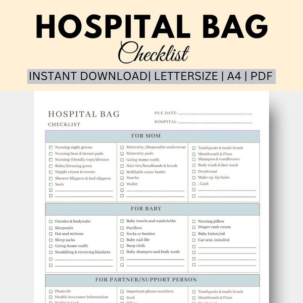 Labor and Delivery Checklist Hospital Bag Check List Mom BabyPrintable Pregnancy Maternity Essentials Baby Boy Green Instant Download