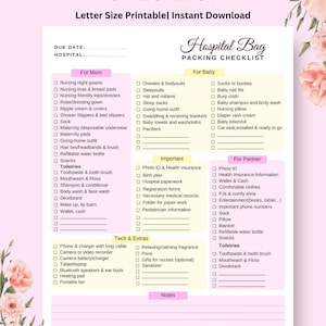 Geburts- und Geburtstasche Packliste - Schwangerschaft Checkliste Neue Baby Checkliste, Mutterschaft Krankenhaus Tasche Checkliste Printable Sofort Download PDF