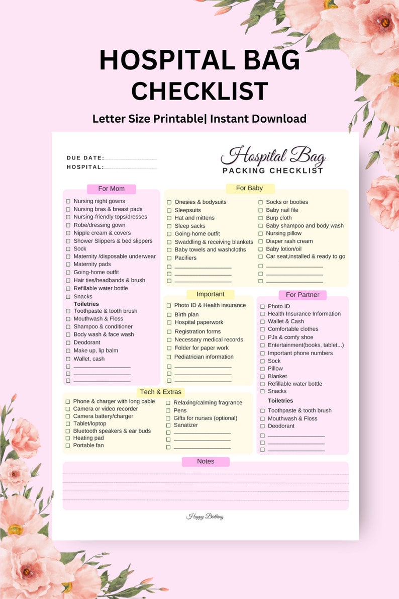 Labor and Delivery Bag Packing List Pregnancy Checklist New Baby