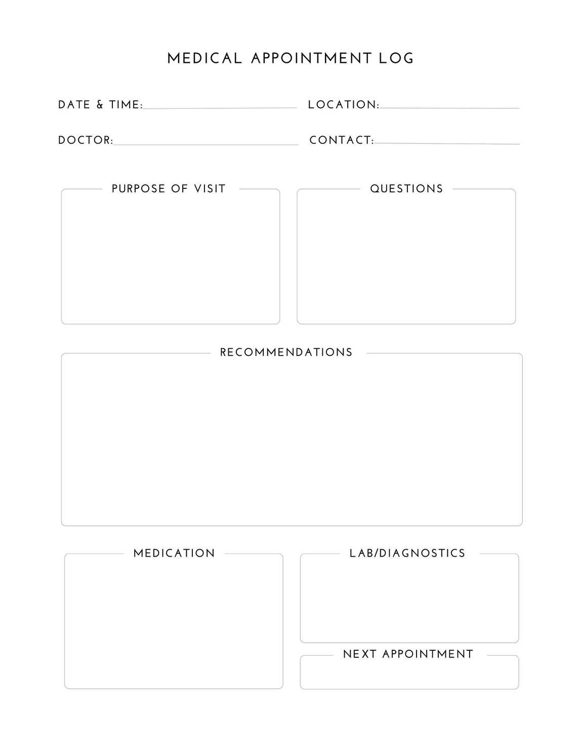 Doctor Appointment Log Doctors Visit Medical Specialist Visit Log ...