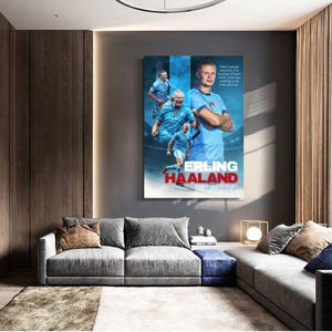 Póster digital de Erling Haaland / Impresión impactante del fútbol vikingo / Arte mural del Manchester City / Tamaños A1-A5 / Descarga instantánea en PDF imprimible