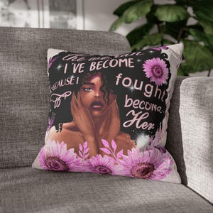 Square Pillowcase, African American Woman Crown Flowers Afro Inspirational Quote, Home Decor Gift for Her, Decorative Throw Pillow, Pillow
