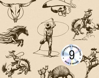 Retro Cowboy SVG Bundle: Western Graphic Art (Digital Download)