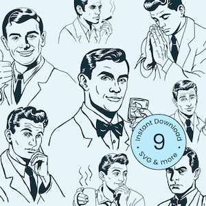 Vintage Man Bundle Svg Cartoon Retro Husband Comic Bundle 1950s Atomic Clipart Mid Century Men Silhouette illustration png dxf digital