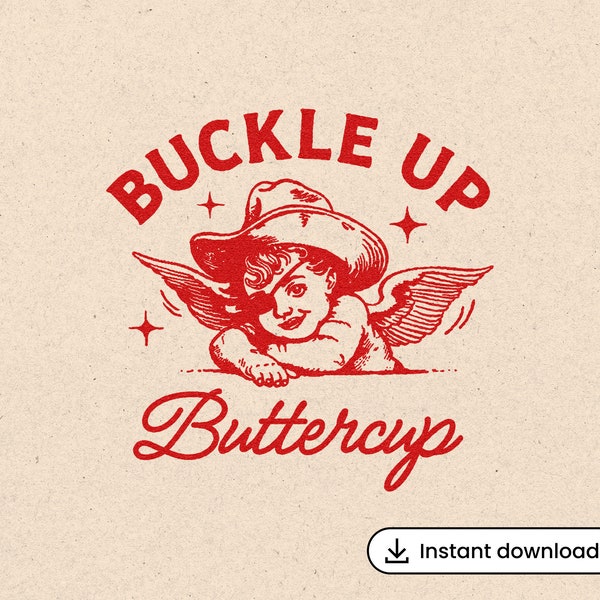 Retro Cowboy Angel SVG Buckle Up Buttercup Vintage Boho Western Cowgirl Illustration Wild West Decor T-Shirt Transparent Graphic Download