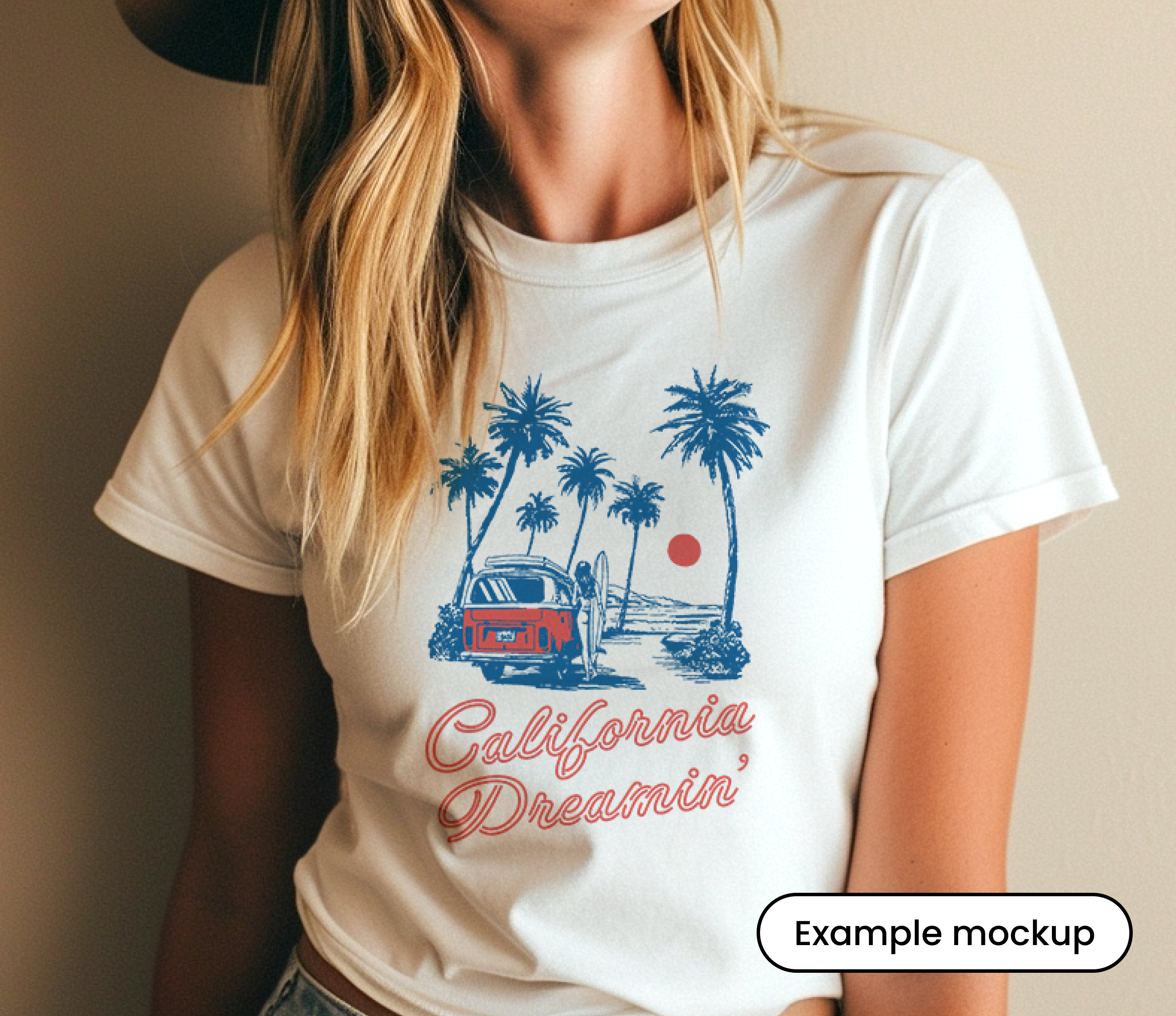 California Dreamin' PNG Graphic, Retro Surf Van, Coastal