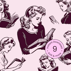 Vintage Woman Bundle Svg Retro Housewife Clipart Printable Fashion Girl Graphic Shirt Silhouette Transparent Printable Illustration Png, Dxf