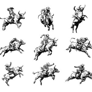 Vintage Cowboy Bull Riders Bundle Svg, Retro Rodeo Clipart, Western ...