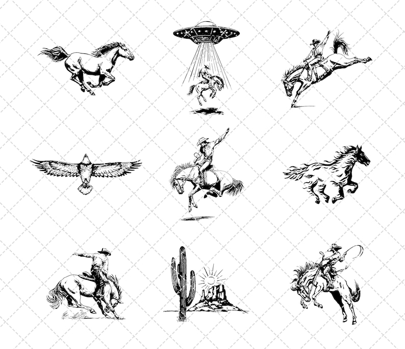 Retro Cowboy Alien UFO SVG Bundle, Western Graphic (digital Download ...
