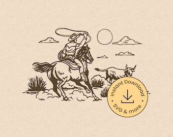 Ilustración de vaquero pastor de ganado (SVG), lazo occidental (descarga digital)