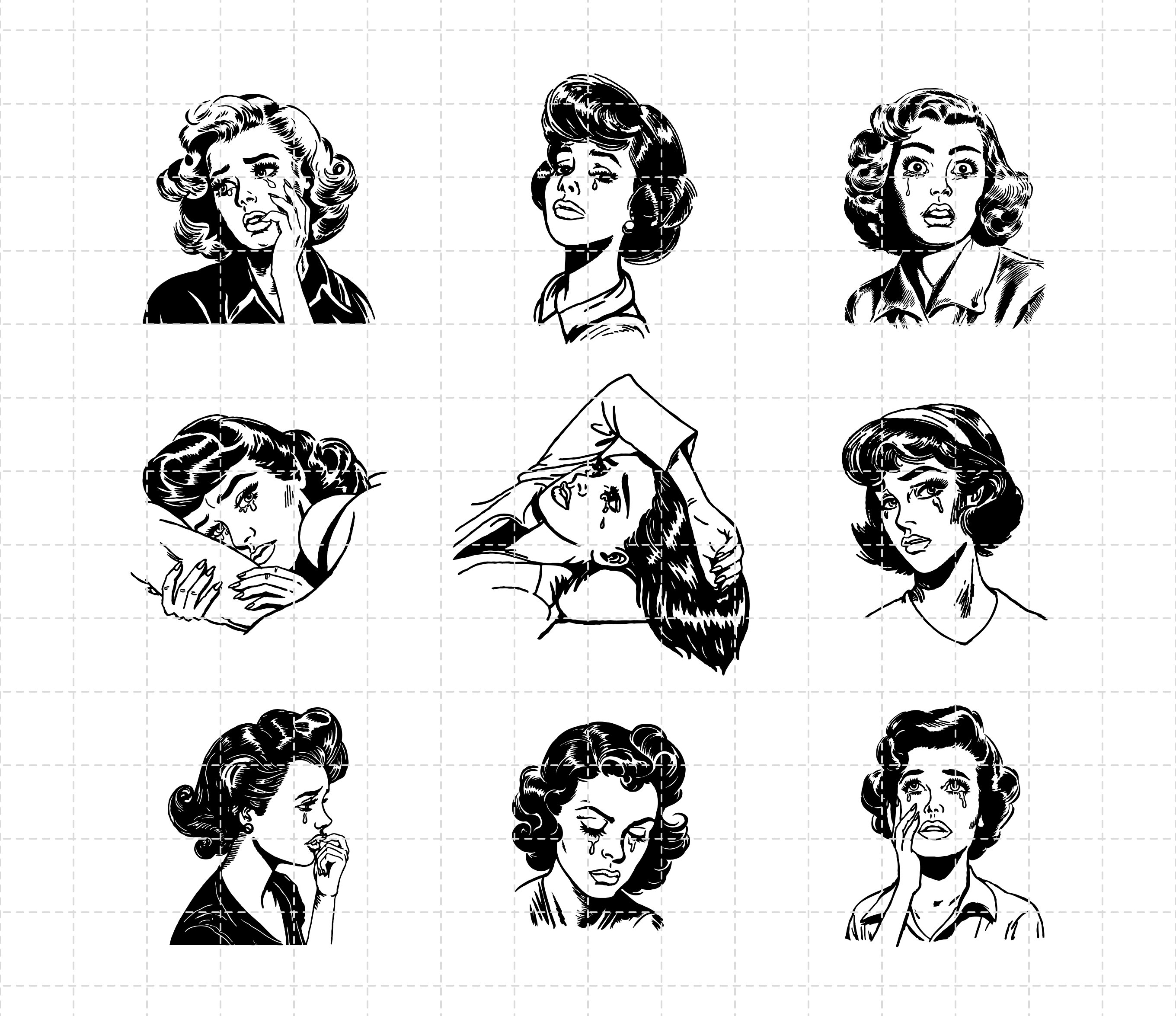 Vintage Woman Crying SVG Bundle Cartoon 1950s Retro