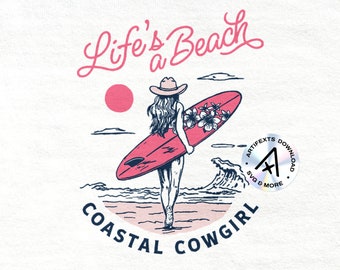 Retro Coastal Cowgirl PNG Vintage Surf Girl Illustration Boho Western Surfboard T-Shirt Sunshine Beach Graphic Transparent Digital Download