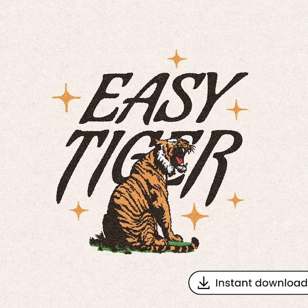 Easy Tiger PNG Vintage Feline Silhouette Retro Big Cat Clipart Jungle Cat Illustration Tagline Digital Download T-Shirt Transparent Graphic