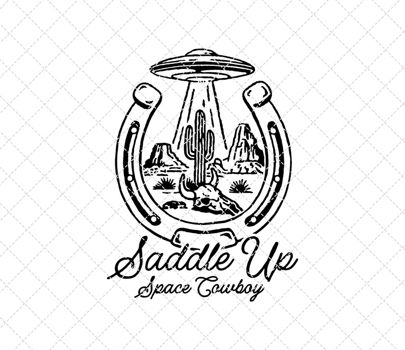 Space Cowboy Alien Spaceship SVG, Retro Western UFO Art (digital ...