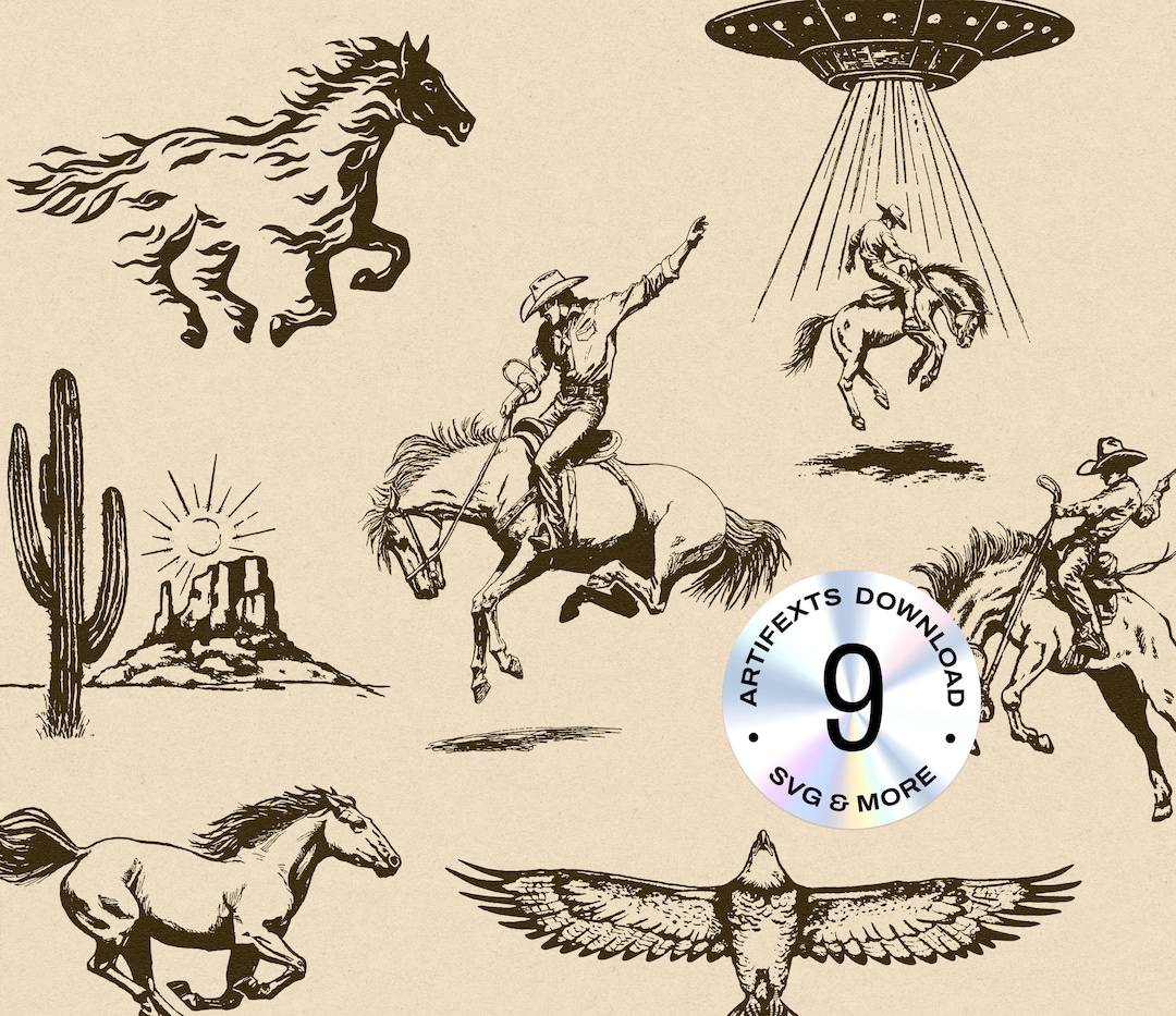 Retro Cowboy Alien UFO SVG Bundle, Western Graphic (digital Download ...