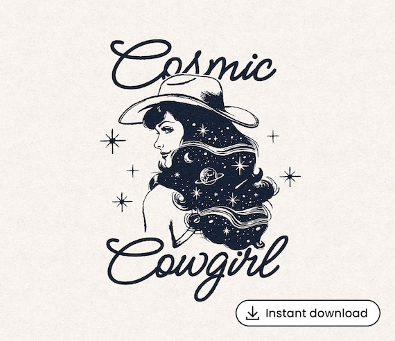 Cosmic Cowgirl SVG: Starry Night Space Western Illustration (Digital Download)