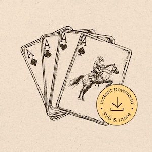 Carta de póker de vaquero SVG, as retro, ilustración retro, imprimible, ilustración vintage del oeste, gráfico de camiseta, PNG transparente, descarga digital