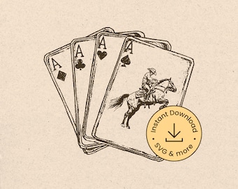 Cowboy Ace Poker Card SVGPrintable Vintage Western T-Shirt Graphic Transparent PNG (Digital Download)
