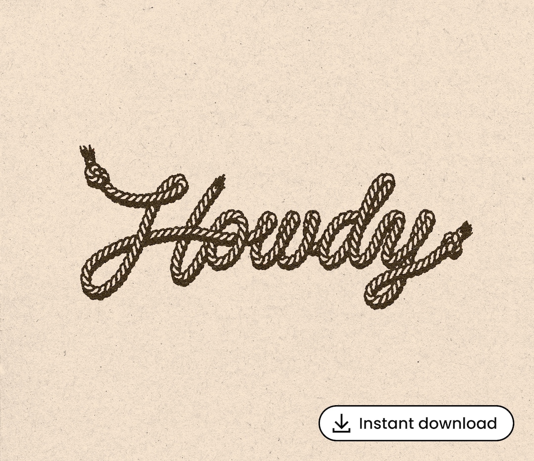 Howdy SVG Rope Lettering Typography Script Art 1950s Country Clipart