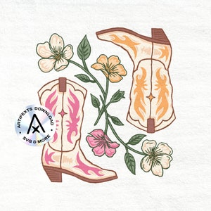 Cowgirl laarzen SVG bloemen bloemen bloemen kleuren western boho boho cowboy illustratie wilde westen T-shirt transparante PNG grafische digitale download