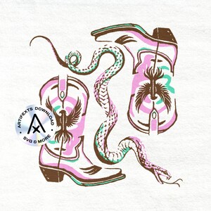 Eagle Cowgirl Boots SVG Snake Western Boho Colors  Bohemian Cowboy Illustration Wild West T-Shirt Transparent PNG Graphic Digital Download