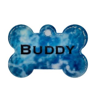 Pet ID Tag Blue Watercolor, Double Sided Dog Tag Bone Shaped Personalized, Cat Tag, Pet Name Tag, Pretty Pet Tag, Unique Dog Tag