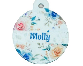 Watercolor Roses Pet ID Tag: Personalized Floral Dog Tag