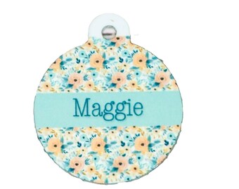 Watercolor Floral Pet ID Tag: Personalized Flower Dog Tag