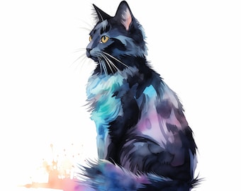 Pacchetto di clipart di gatti acquerellati: 7 disegni PNG (download digitale)