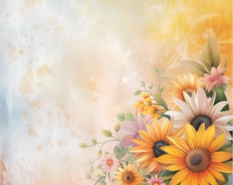 12 pagine di scrapbooking con girasoli, download digitale di disegni PNG, carta digitale