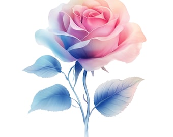Pacchetto di clipart con 12 varietà di colori di rose con sfondo trasparente, download digitale, disegni PNG, arte stampabile