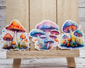 12 Groovy Mushroom Vinyl Stickers - Watercolor Style - Set of 12