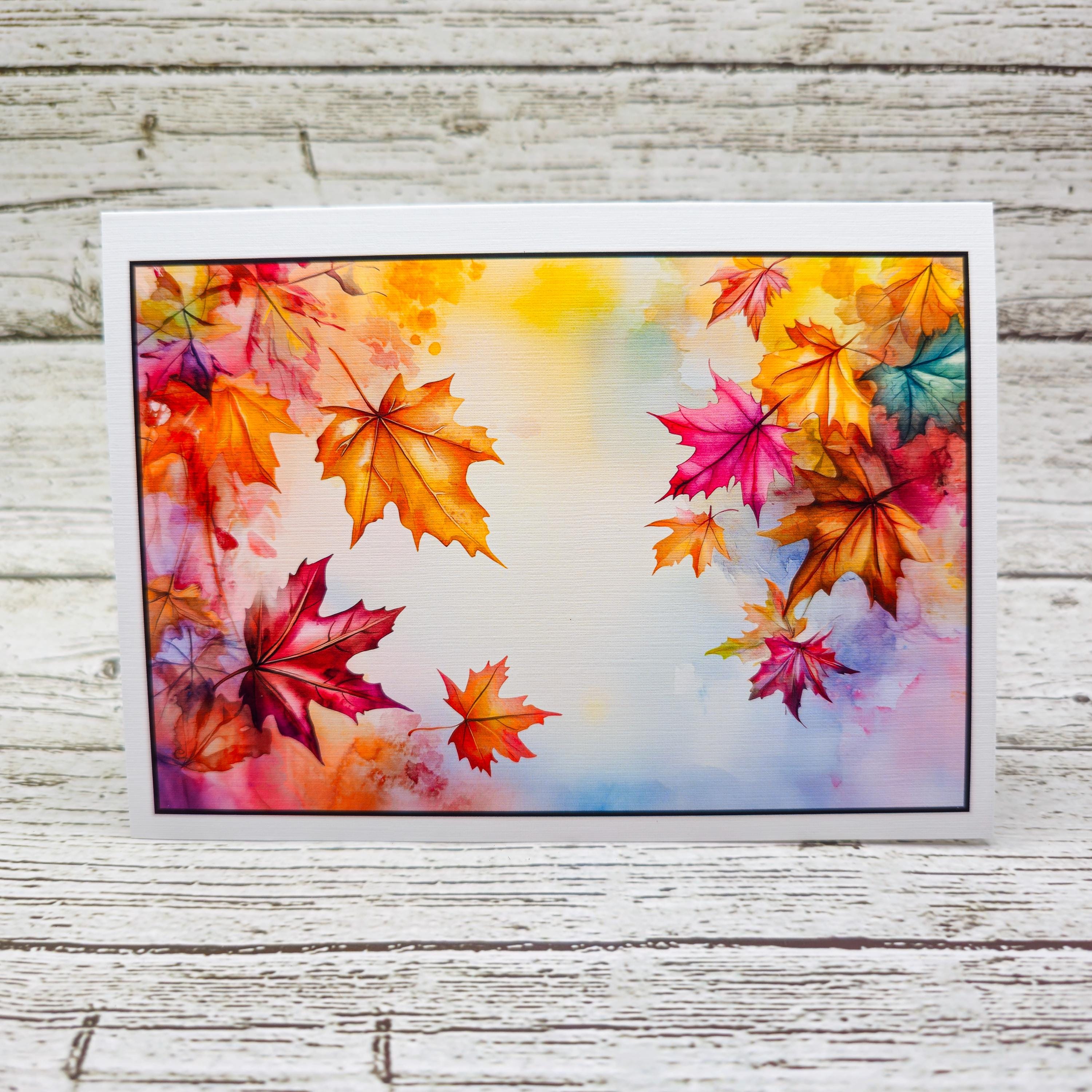 Linen Autumn Leaves Watercolor Note Card Set: Blank Inside Greeting ...