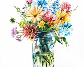 10 bouquet di fiori primaverili ad acquerello PNG Clipart Bundle Download digitale, arte stampabile