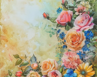 12 pagine di diario con rose, scrapbooking, download digitale, disegni PNG, arte stampabile