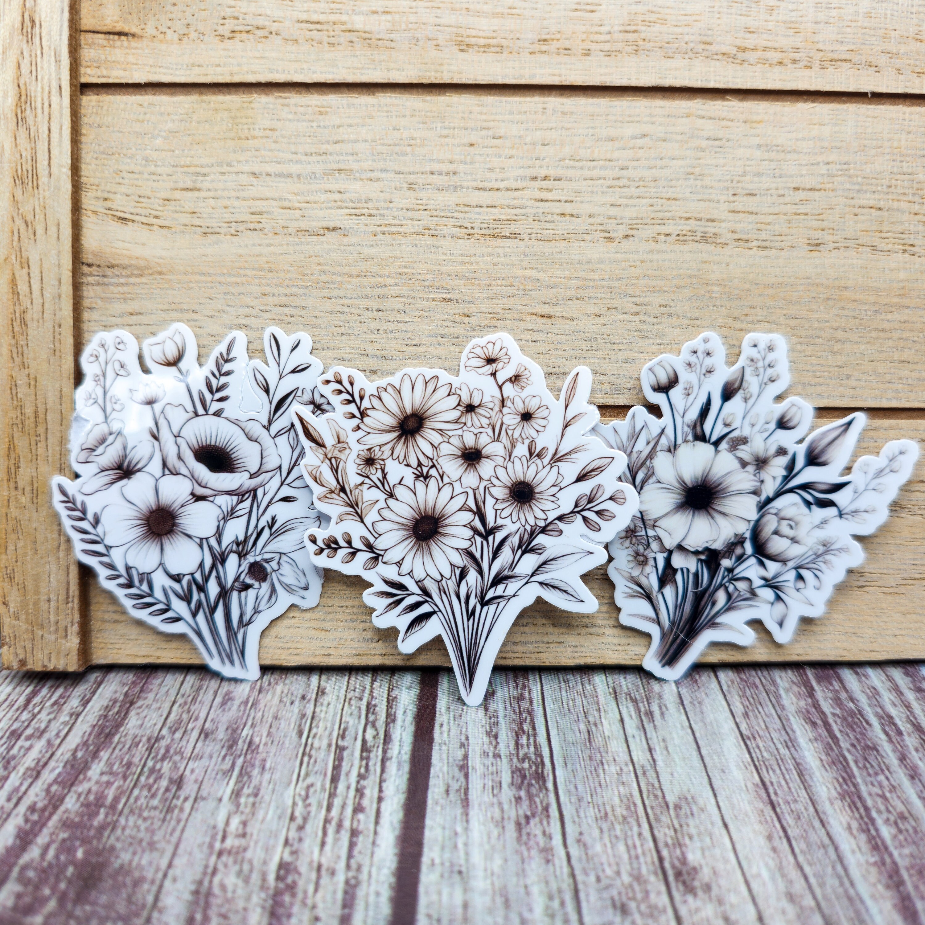 Black and White Floral Vinyl Stickers: Botanical Journal Decals - Etsy