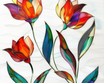 12 fiori in vetro colorato PNG Clipart Bundle Download digitale, arte stampabile