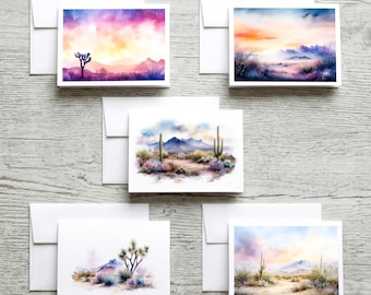 Desert Watercolor Notecard Set: Blank Greeting Cards with Envelopes