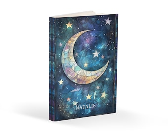 Personalized Stained Glass Moon Journal: Celestial Hardcover or Softcover